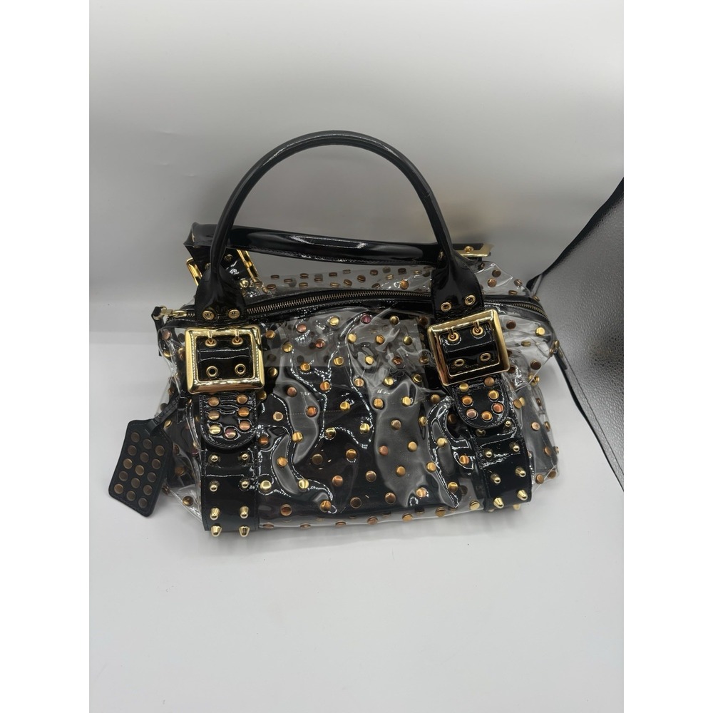 BE & D Garbo Studded Handbag Clear Bronze Shoulder Bag Pat Leather Y2K Wristlet